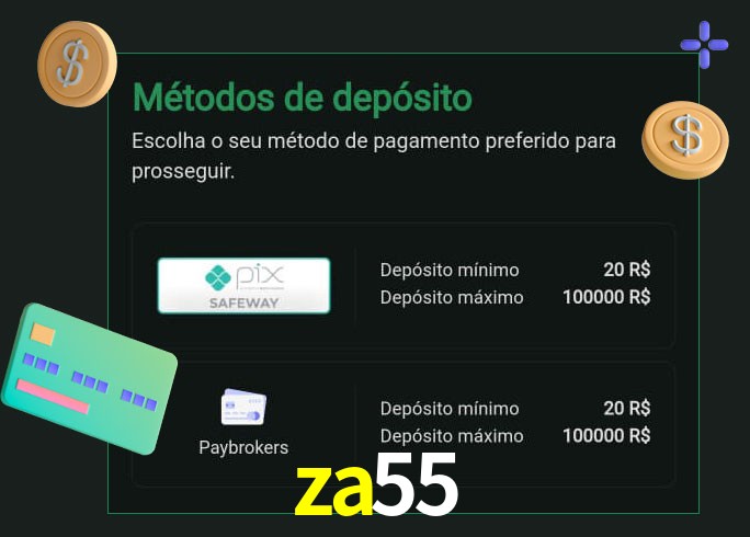 O cassino za55 oferece uma grande variedade de métodos de pagamento